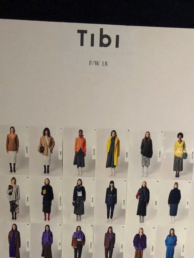 tibi model outfit line up backstage chart