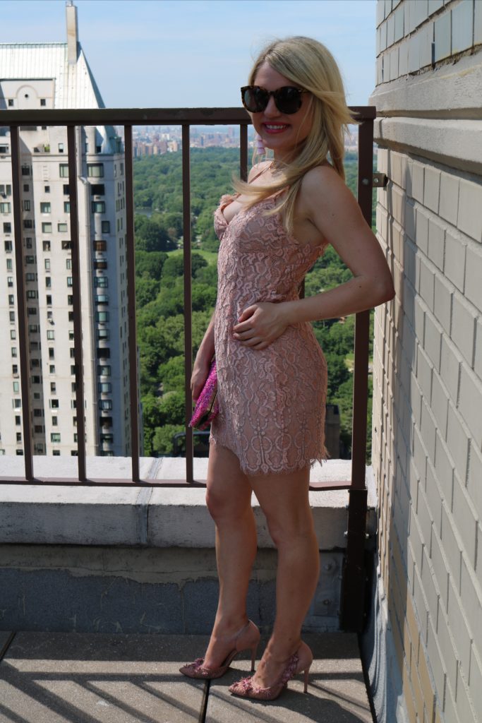 nude lace dress overlooking central park