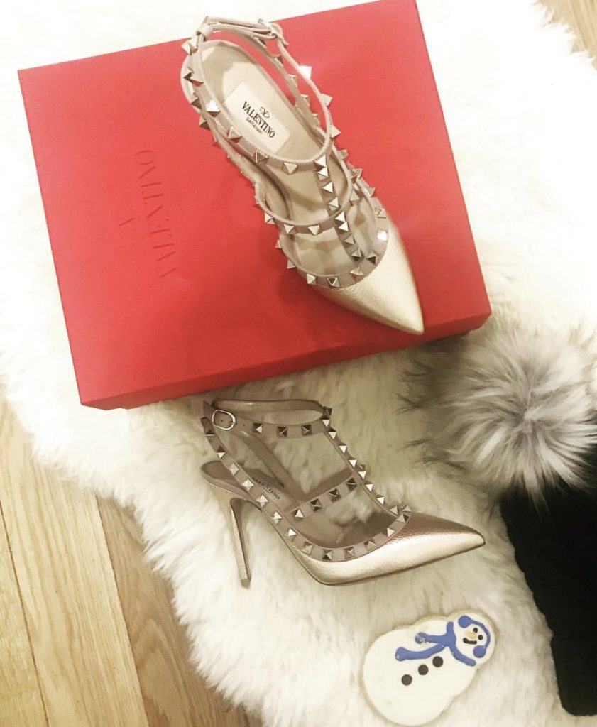 gold Valentino pumps for Christmas, instagram
