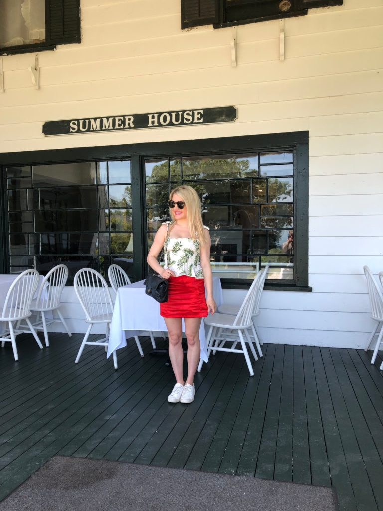 red skirt house of harlow and palm tank top